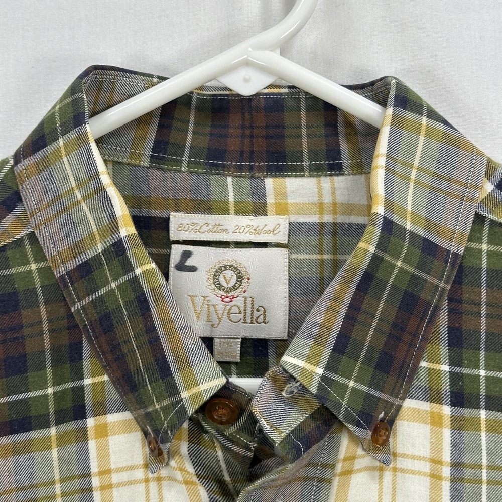 Viyella Flannel Shirt Mens XL Multicolor Plaid Long Sleeve Button Up Wool Blend - Picture 5 of 10